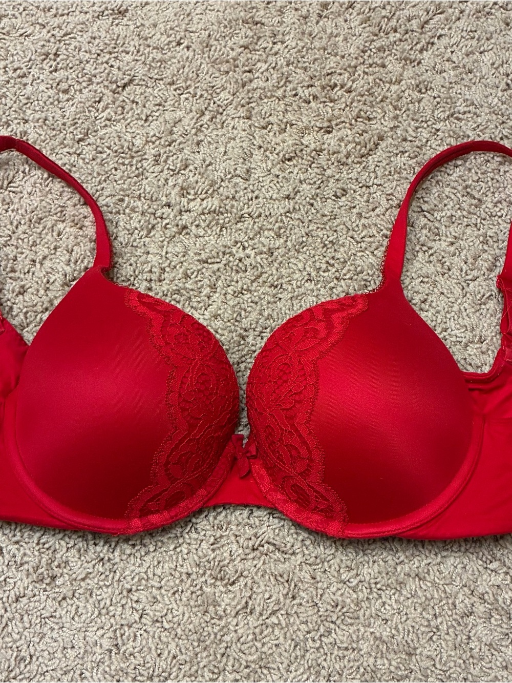 Victoria's Secret Red Lace-Trim T-Shirt Bra